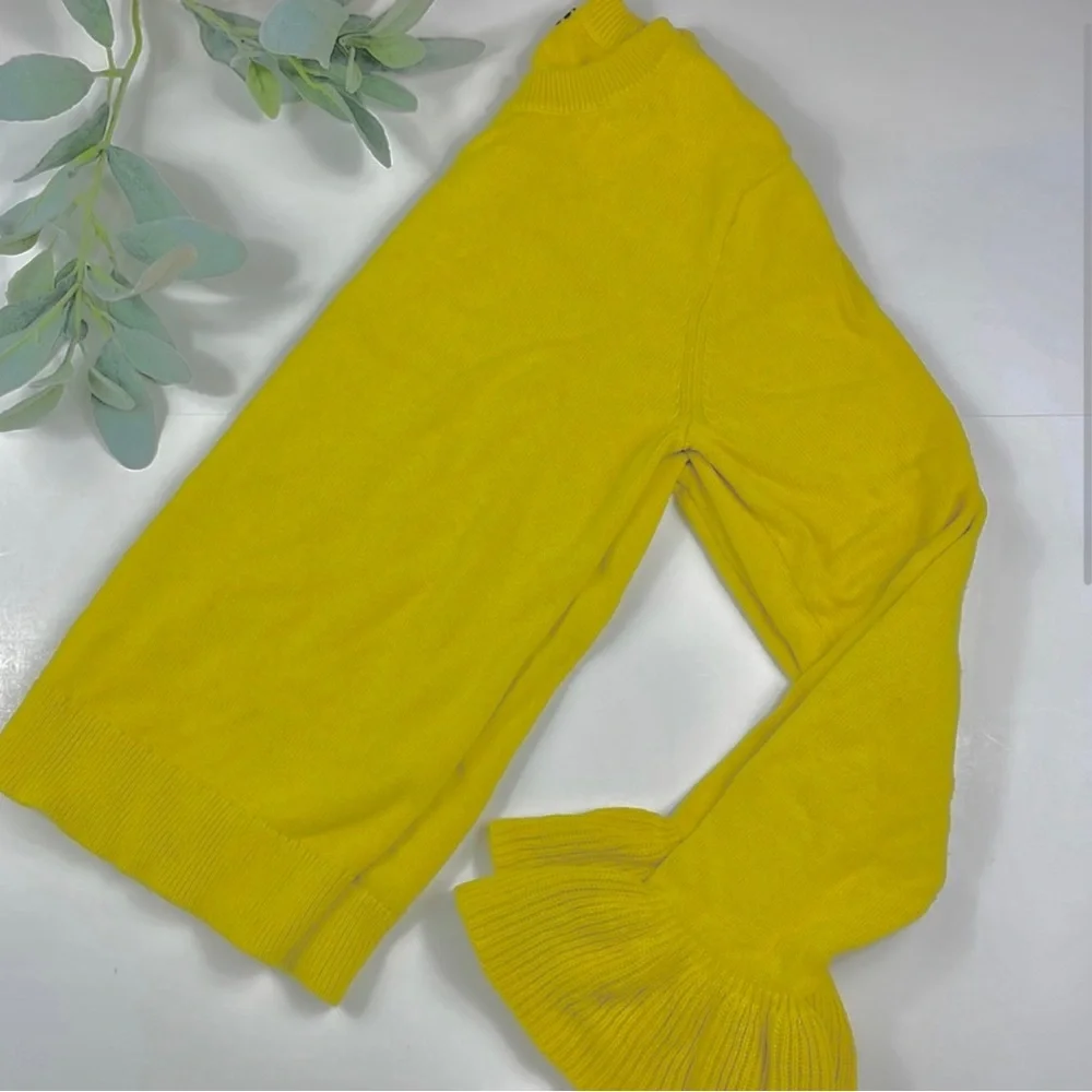 Women's J. Crew Yellow Ruffle Bell Sleeve Crew Neck Pullover Sweater EUC Size S - Picture 5 of 10